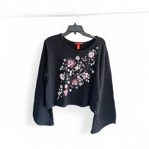 Chelsea Violet Sweater Cropped Black Pink Floral Embellished Long Sleeve L